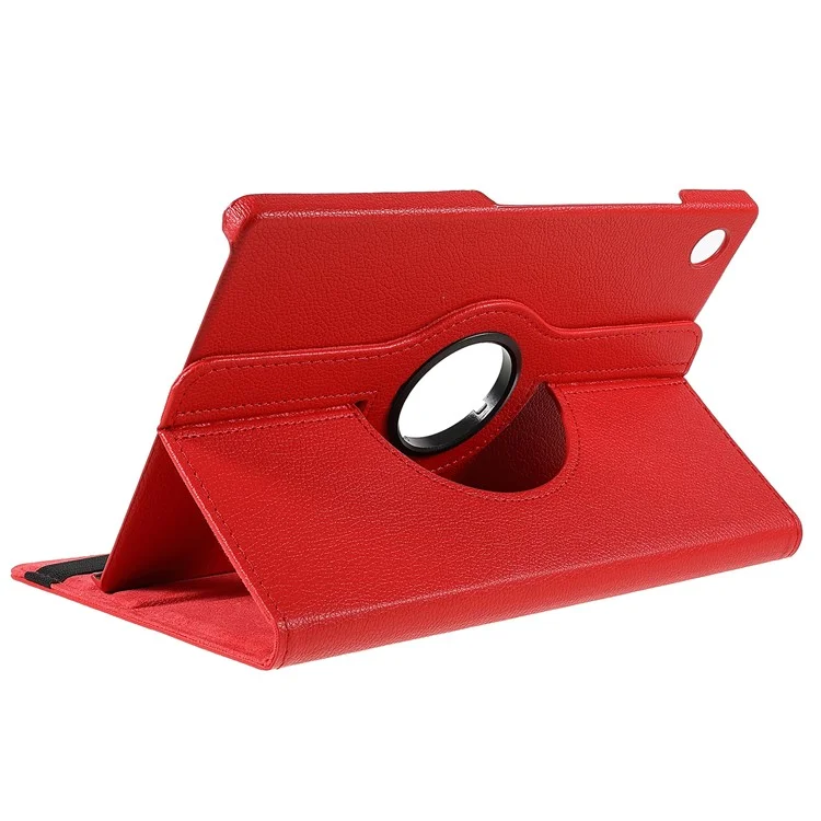 Pour Samsung Galaxy Tab A8 10.5 (2021) Litchi Texture PU Leather 360 Degree Swivel Stand Protective Tablet Case with Elastic Band - Red