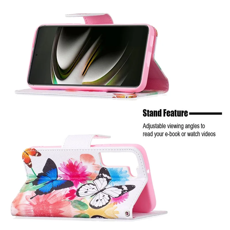 Stylish Pattern Printing PU Leather Wallet Case Stand Magnetic Closure Flip Cover for Samsung Galaxy S22 5G - Two Butterflies