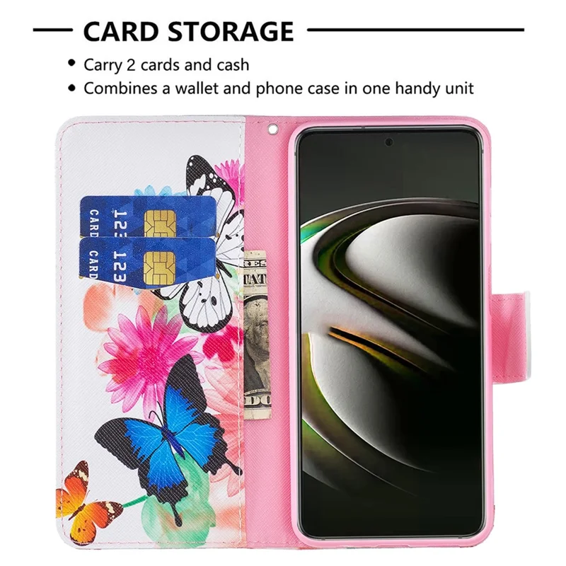 Stylish Pattern Printing PU Leather Wallet Case Stand Magnetic Closure Flip Cover for Samsung Galaxy S22 5G - Two Butterflies