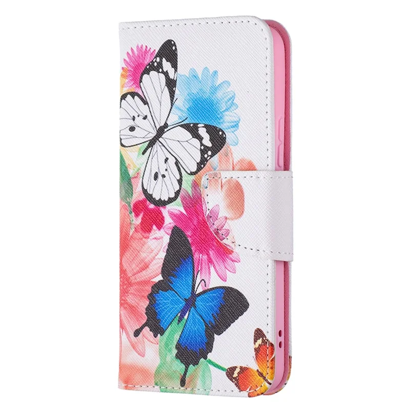 Stylish Pattern Printing PU Leather Wallet Case Stand Magnetic Closure Flip Cover for Samsung Galaxy S22 5G - Two Butterflies