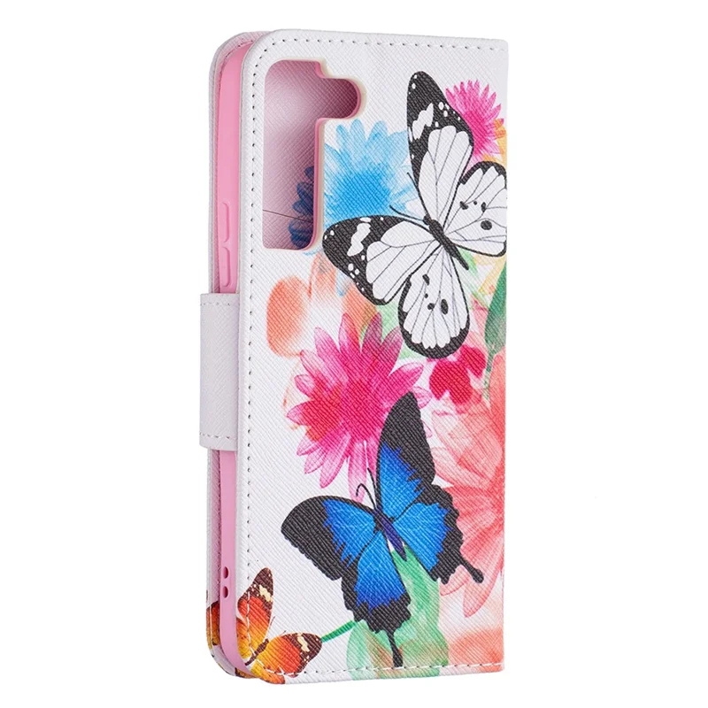 Stylish Pattern Printing PU Leather Wallet Case Stand Magnetic Closure Flip Cover for Samsung Galaxy S22 5G - Two Butterflies