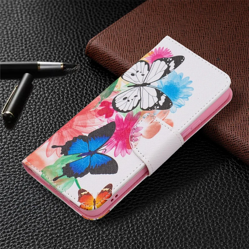 Stylish Pattern Printing PU Leather Wallet Case Stand Magnetic Closure Flip Cover for Samsung Galaxy S22 5G - Two Butterflies