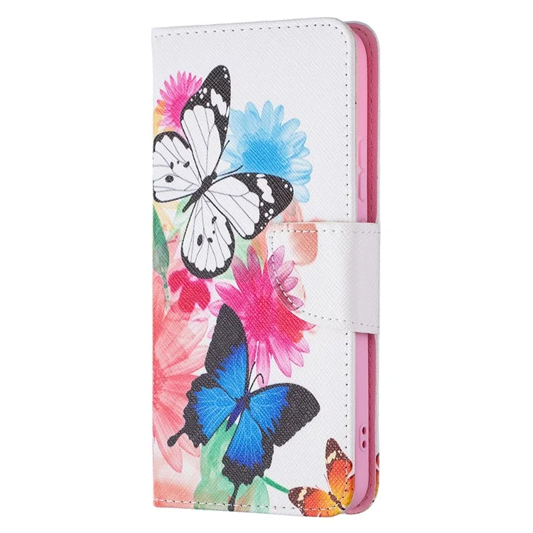 Musterdruck PU Leder Flip Wallet Hülle Stand Allround Protective Case Cover Für Samsung Galaxy S22+ 5g - Zwei Schmetterlinge