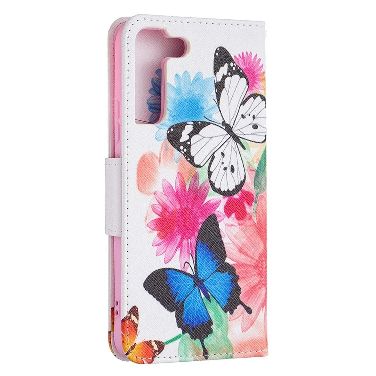 Musterdruck PU Leder Flip Wallet Hülle Stand Allround Protective Case Cover Für Samsung Galaxy S22+ 5g - Zwei Schmetterlinge