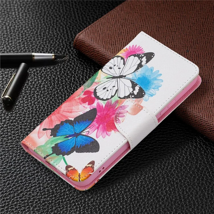 Musterdruck PU Leder Flip Wallet Hülle Stand Allround Protective Case Cover Für Samsung Galaxy S22+ 5g - Zwei Schmetterlinge