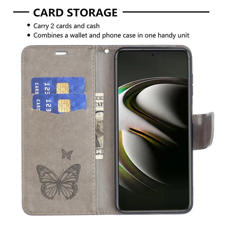 Imprinted PU Leather Magnetic Flip Case Wallet Stand Schockfestes Cover mit Riemen für Samsung Galaxy S22 5G - Grau