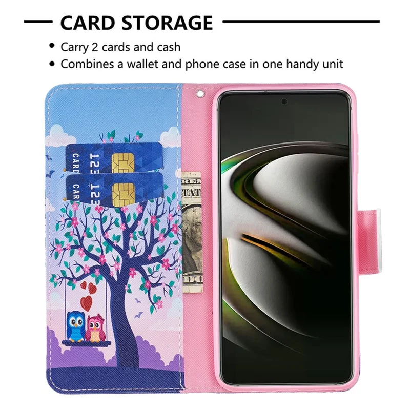 Pattern Printing PU Leather Flip Case Stand Magnetic Closure Protective Wallet Phone Cover for Samsung Galaxy S22 5G - Two Owls