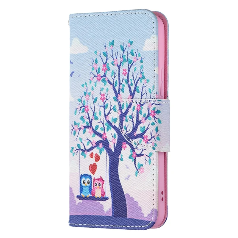 Pattern Printing PU Leather Flip Case Stand Magnetic Closure Protective Wallet Phone Cover for Samsung Galaxy S22 5G - Two Owls