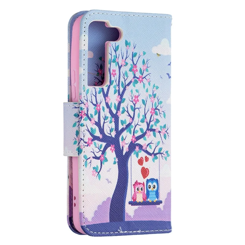 Pattern Printing PU Leather Flip Case Stand Magnetic Closure Protective Wallet Phone Cover for Samsung Galaxy S22 5G - Two Owls