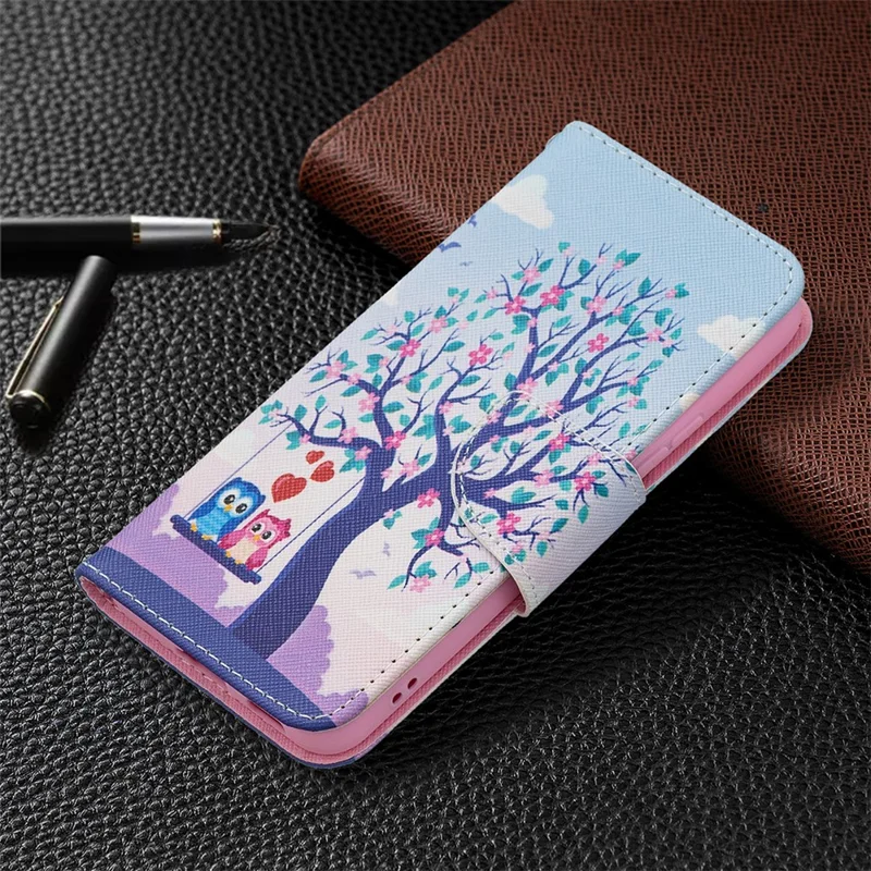 Pattern Printing PU Leather Flip Case Stand Magnetic Closure Protective Wallet Phone Cover for Samsung Galaxy S22 5G - Two Owls