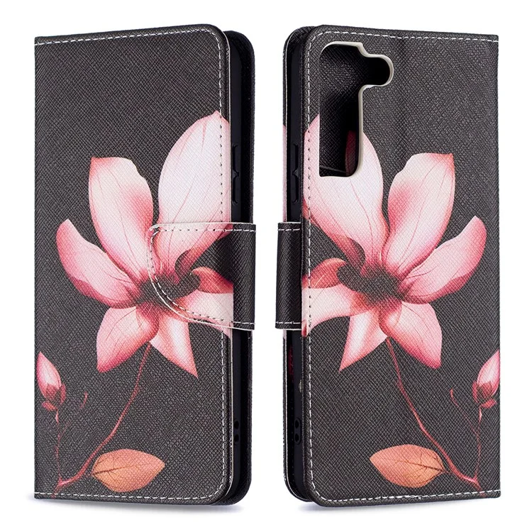 Pattern Printing PU Leather Flip Magnetic Cover Wallet Stand All-Round Protective Case for Samsung Galaxy S22+ 5G - Lotus