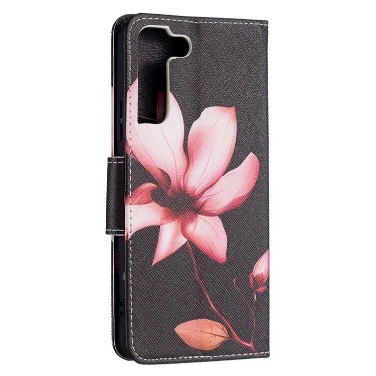 Pattern Printing PU Leather Flip Magnetic Cover Wallet Stand All-Round Protective Case for Samsung Galaxy S22+ 5G - Lotus