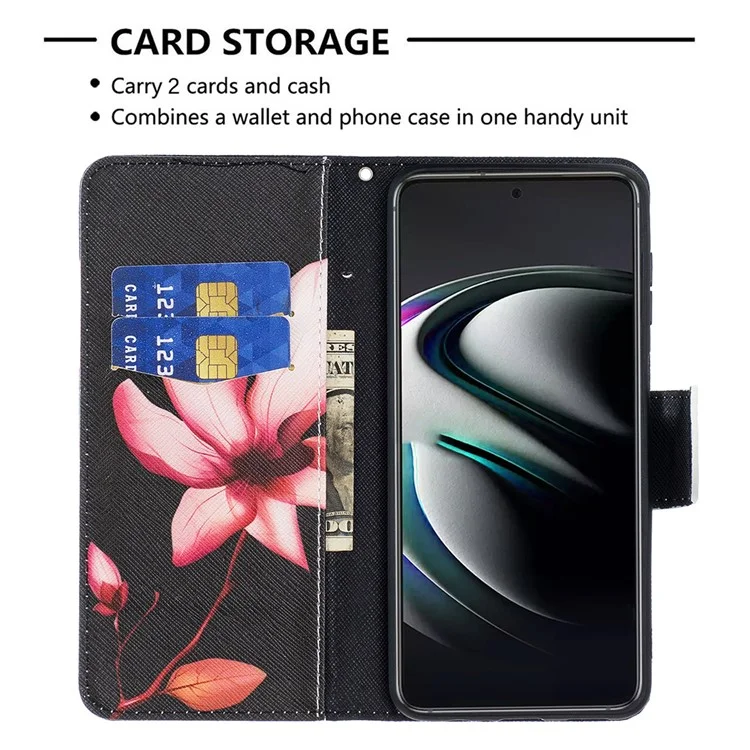 Pattern Printing PU Leather Flip Magnetic Cover Wallet Stand All-Round Protective Case for Samsung Galaxy S22+ 5G - Lotus