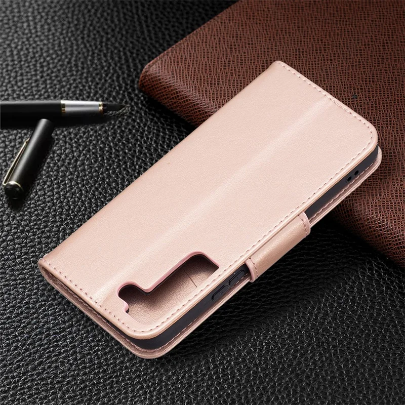 Phone Case Imprint Butterfly Pattern Anti-Scratch Stylish Handy Strap Wallet Leather Cover with Stand for Samsung Galaxy S22+ 5G - Rose Gold