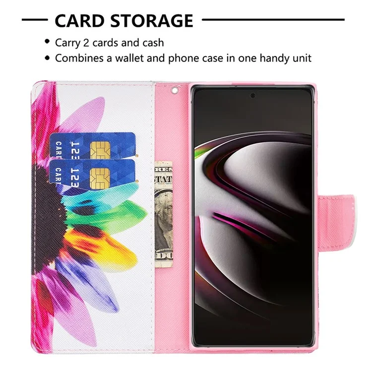 Stand Feature Pattern Printing PU Leather Wallet Case Magnetic Flip Shockproof Protective Cover for Samsung Galaxy S22 Ultra 5G - Sunflower