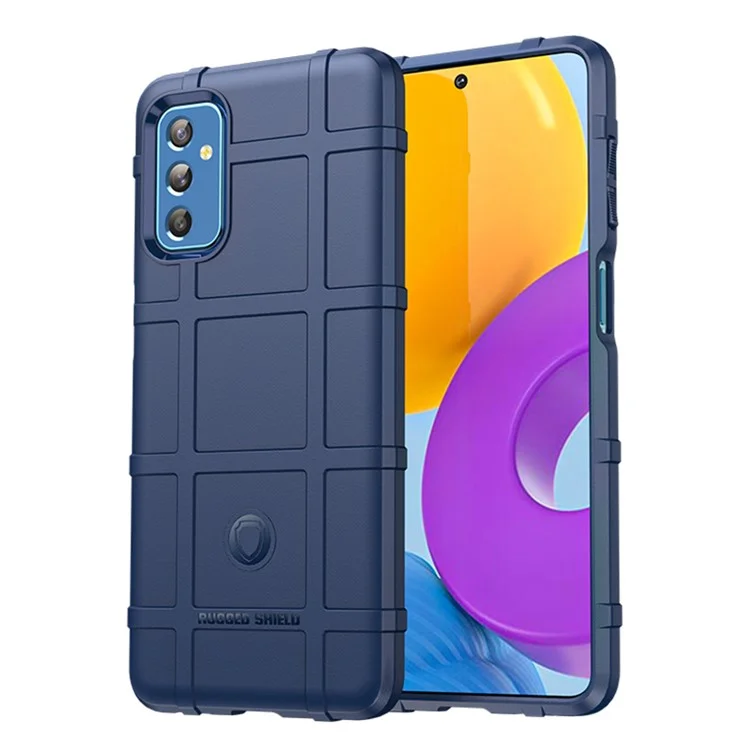 Rugged Square Grid Design Anti Scratch Soft TPU Back Cover Case for Samsung Galaxy M52 5G - Blue
