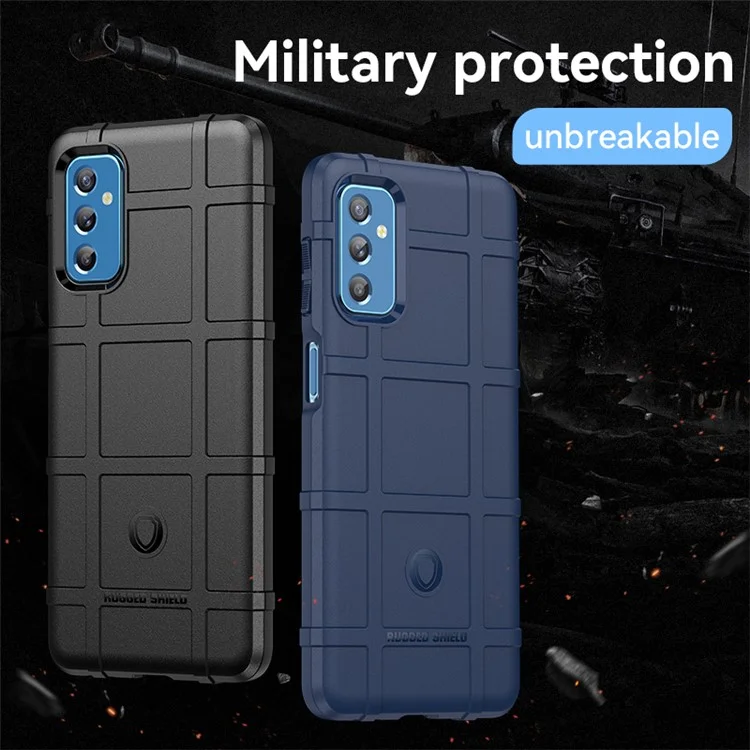 Rugged Square Grid Design Anti Scratch Soft TPU Back Cover Case for Samsung Galaxy M52 5G - Blue