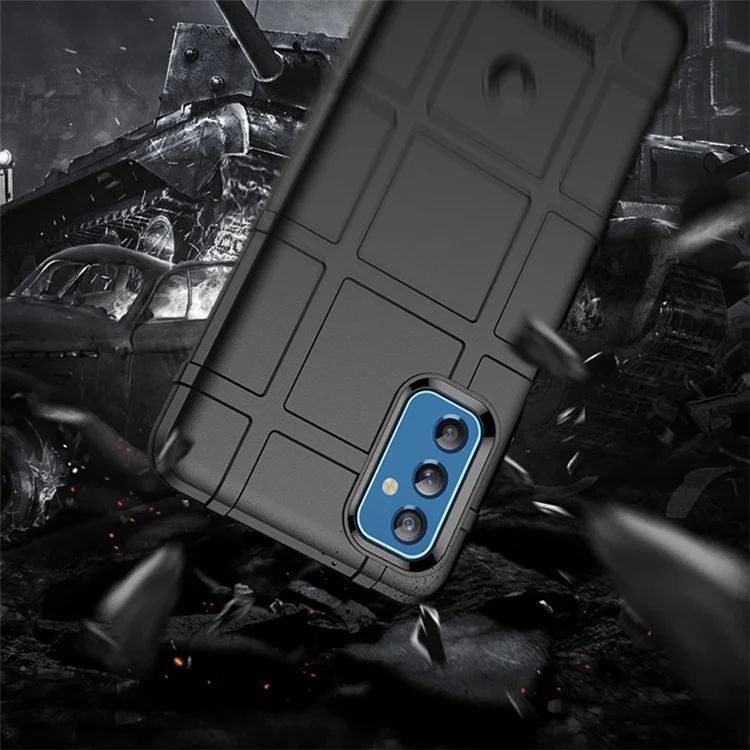 Rugged Square Grid Design Anti Scratch Soft TPU Back Cover Case for Samsung Galaxy M52 5G - Blue