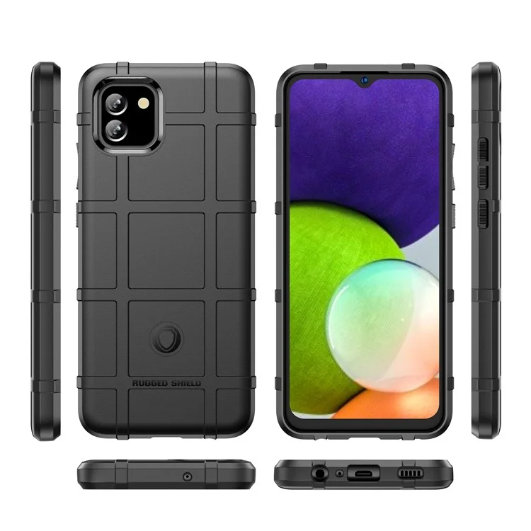 Capa Protetora Traseira Reforçada com Design de Grade Quadrada Espessada e à prova de choque para Samsung Galaxy A03 (164,2 x 75,9 x 9,1 mm) - Preta