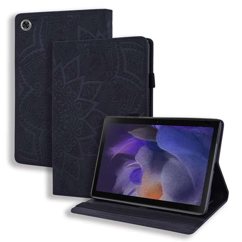 Flower Pattern Imprinting Shockproof Flip Cover Stand Design Anti-fall Leather Tablet Case with Card Slots and Pen Holder for Samsung Galaxy Tab A8 10.5 (2021) - Black