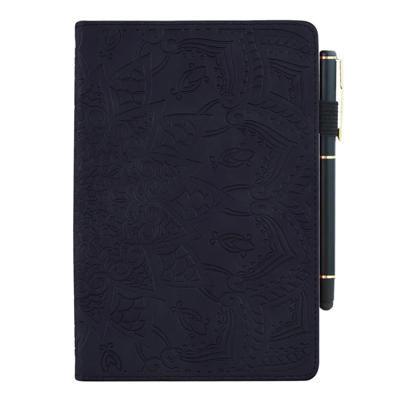 Flower Pattern Imprinting Shockproof Flip Cover Stand Design Anti-fall Leather Tablet Case with Card Slots and Pen Holder for Samsung Galaxy Tab A8 10.5 (2021) - Black