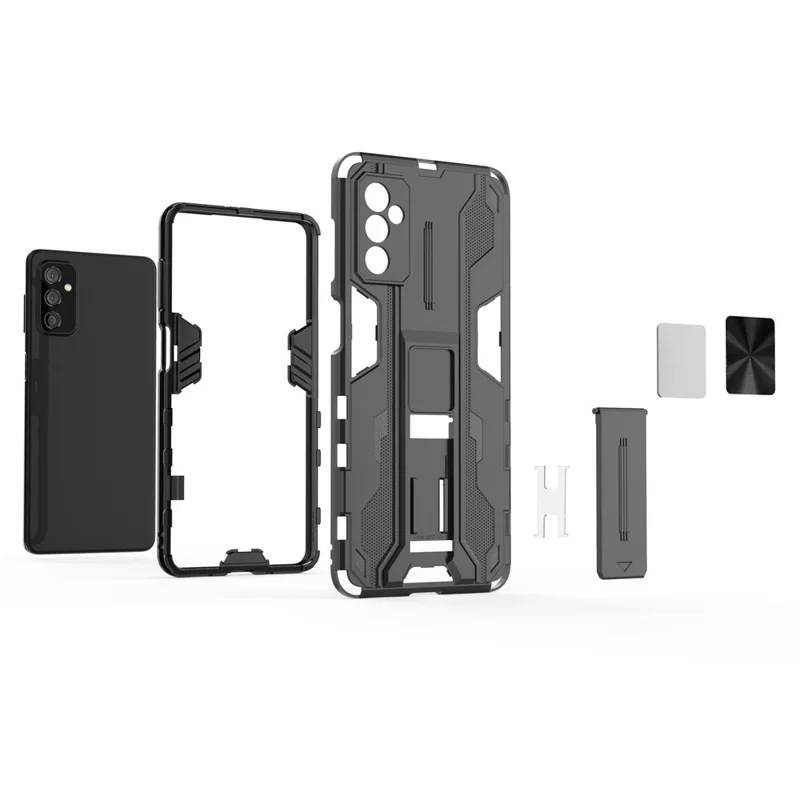 Hard PC + Soft TPU Hybrid Case Mobile Phone Cover with Kickstand for Samsung Galaxy M52 5G - Black