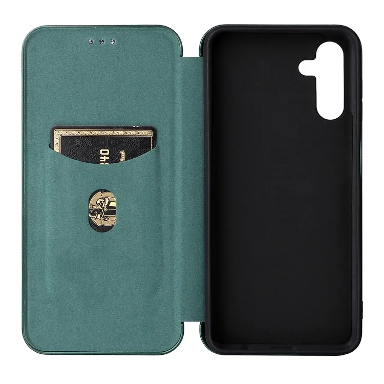 Funda horizontal con cierre magnético y soporte, con ranura para tarjeta y correa de anillo, de piel sintética de fibra de carbono, para Samsung Galaxy A13 5G / A04s 4G (164,7 x 76,7 x 9,1 mm) - Verde