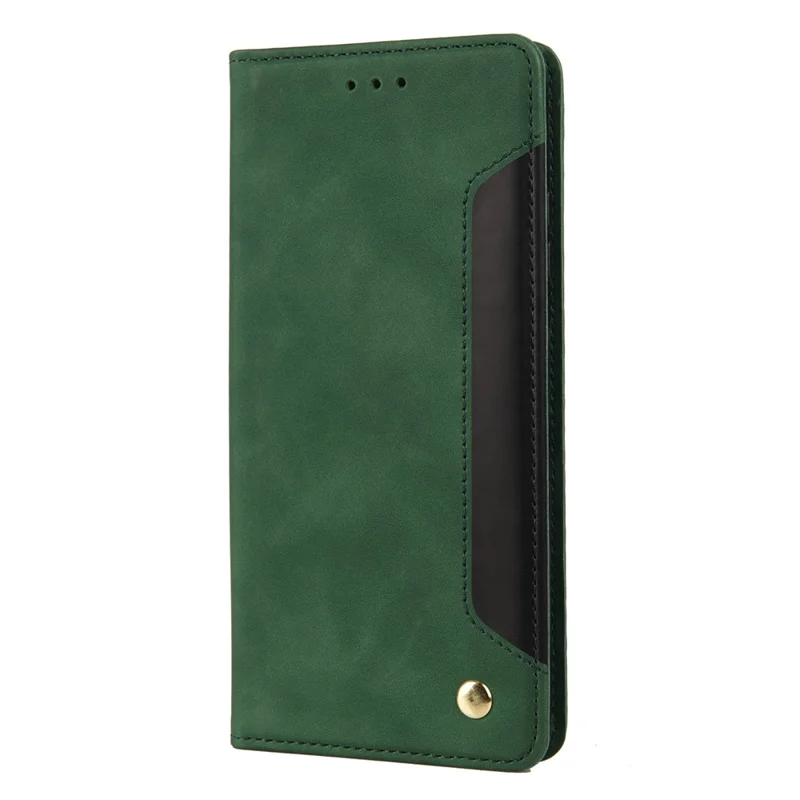 Scratch-resistant Flip Phone Case Splicing Leather Phone Stand Cover Shell for Samsung Galaxy A22 5G (EU Version) - Green