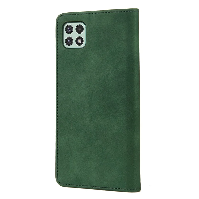 Scratch-resistant Flip Phone Case Splicing Leather Phone Stand Cover Shell for Samsung Galaxy A22 5G (EU Version) - Green