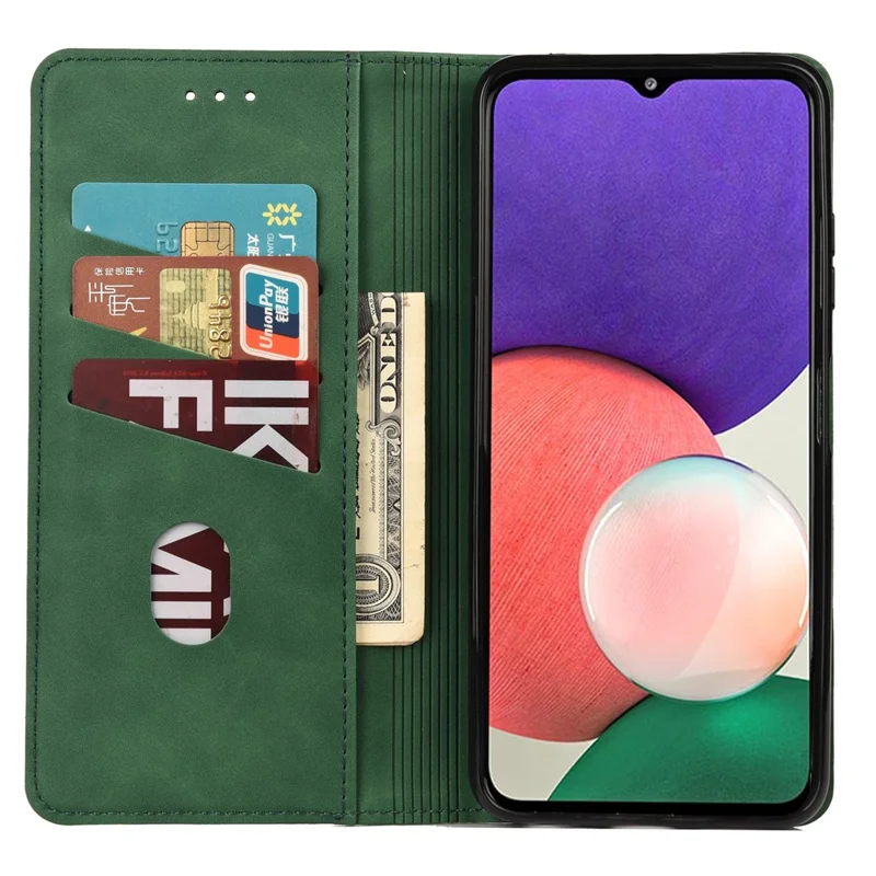 Scratch-resistant Flip Phone Case Splicing Leather Phone Stand Cover Shell for Samsung Galaxy A22 5G (EU Version) - Green