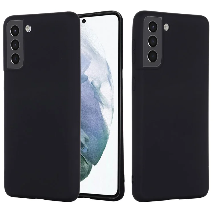 Gut geschützter Flüssigkeitssilikon-Soft-Handyhülle mit Handschlaufe für Samsung Galaxy S22 5G - Schwarz