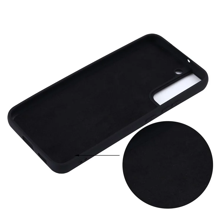 Gut geschützter Flüssigkeitssilikon-Soft-Handyhülle mit Handschlaufe für Samsung Galaxy S22 5G - Schwarz