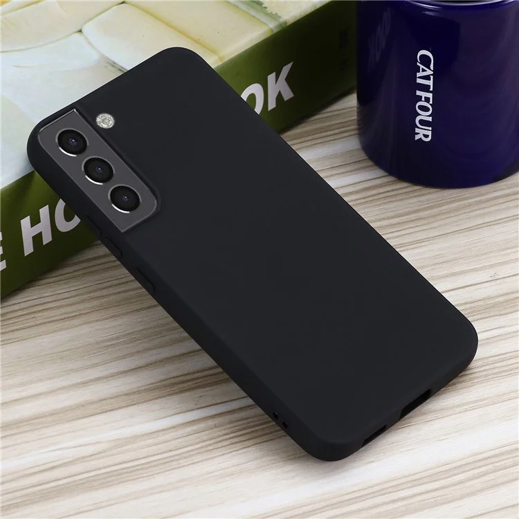 Gut geschützter Flüssigkeitssilikon-Soft-Handyhülle mit Handschlaufe für Samsung Galaxy S22 5G - Schwarz