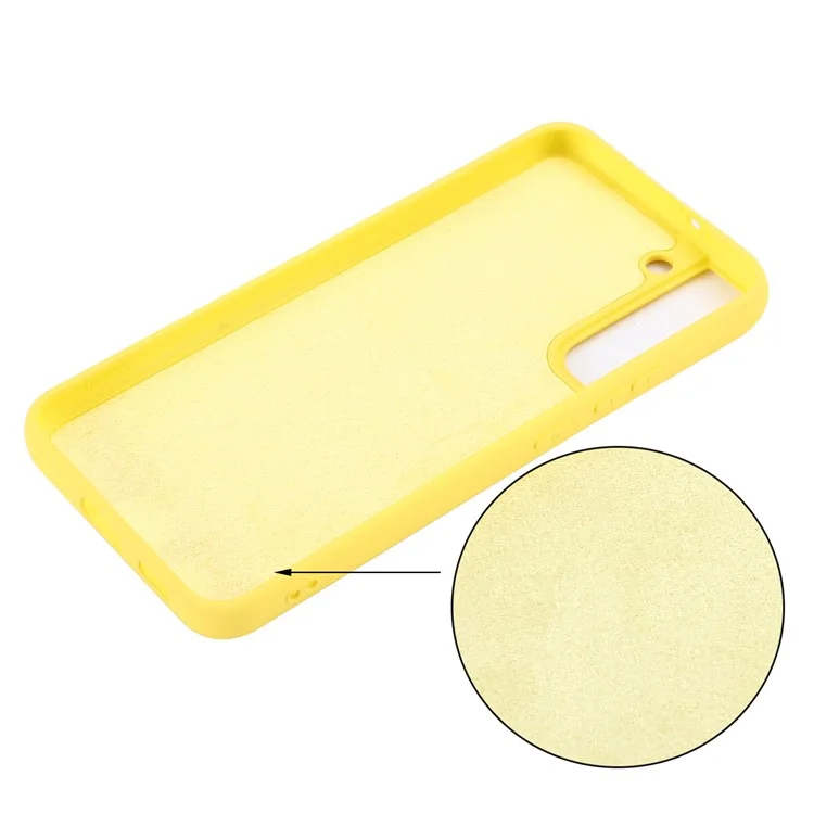 Einfarbige flüssige Silikonabstiegsresistente Handyhülle mit Schlaufe für Samsung Galaxy S22+ 5G - Gelb