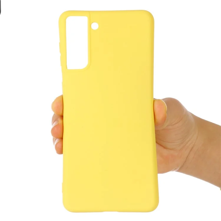 Einfarbige flüssige Silikonabstiegsresistente Handyhülle mit Schlaufe für Samsung Galaxy S22+ 5G - Gelb