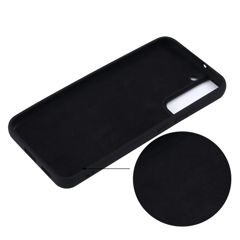 Solid Color Liquid Silicone Drop-resistant Phone Case Cover with Strap for Samsung Galaxy S22+ 5G - Black