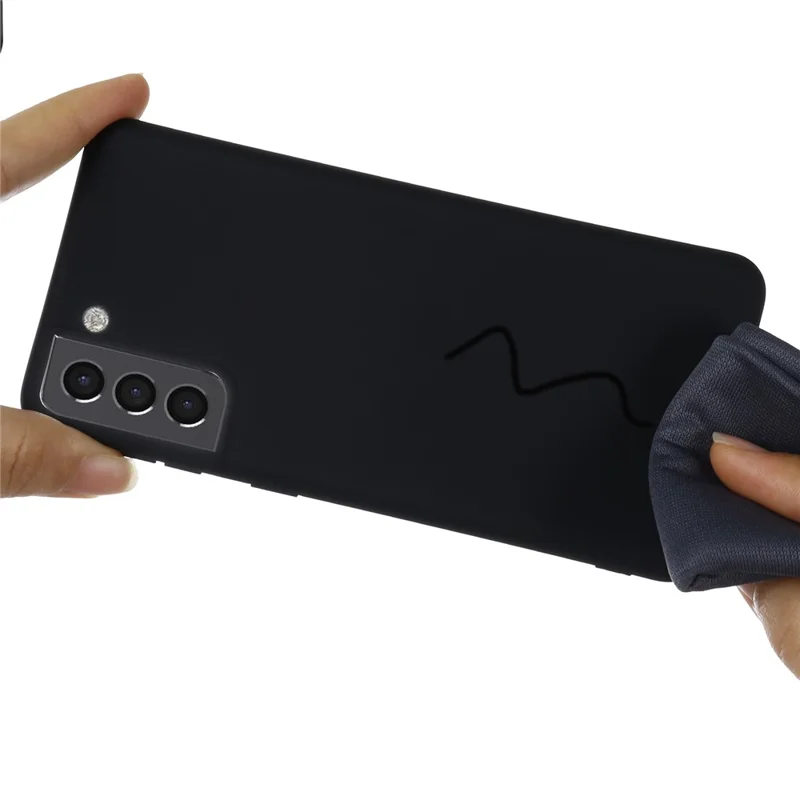 Solid Color Liquid Silicone Drop-resistant Phone Case Cover with Strap for Samsung Galaxy S22+ 5G - Black