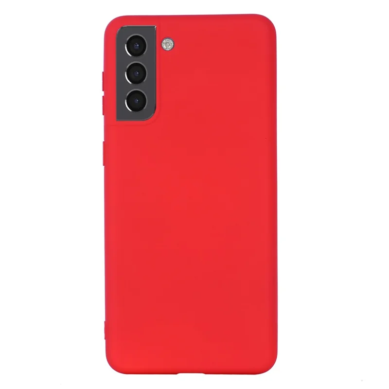 Solid Color Liquid Silicone Drop-resistant Phone Case Cover with Strap for Samsung Galaxy S22+ 5G - Red