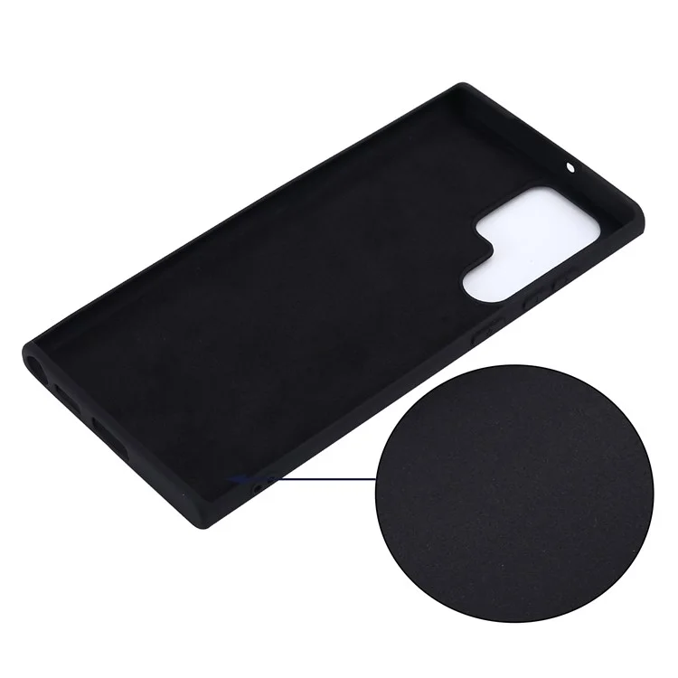 Liquid Silicone Microfiber Lining Mobile Phone Back Case Cover with Strap for Samsung Galaxy S22 Ultra 5G - Black