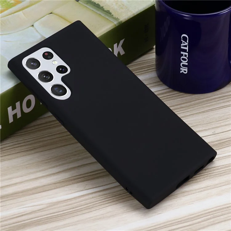 Flüssiges Silikon Mikrofaser Futter Handy Rückenabdeckung mit Gurt für Samsung Galaxy S22 Ultra 5G - Schwarz