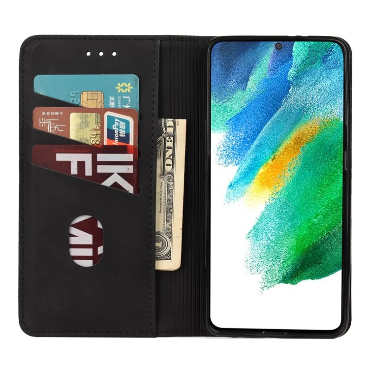Handy-Ständer-Abdeckung stoßfest Business-Handy-Gehäuse Splicing Leder-Shell für Samsung Galaxy S21 FE 5G - Schwarz