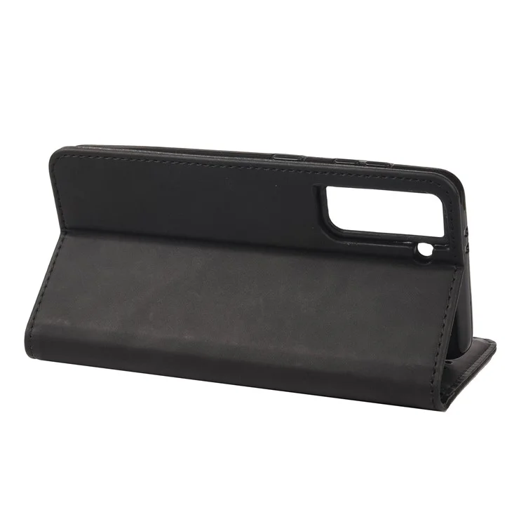 Handy-Ständer-Abdeckung stoßfest Business-Handy-Gehäuse Splicing Leder-Shell für Samsung Galaxy S21 FE 5G - Schwarz