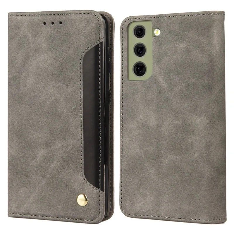 Stående telefonbeskytter med støjsikring, forretningsbælte i sammensat læder til Samsung Galaxy S21 FE 5G - Grå