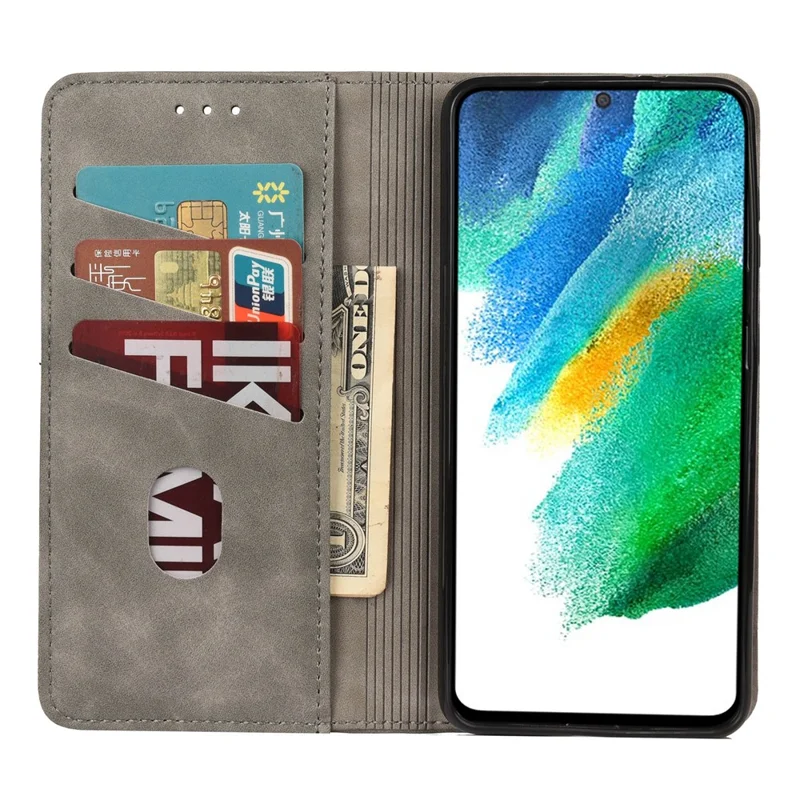 Stående telefonbeskytter med støjsikring, forretningsbælte i sammensat læder til Samsung Galaxy S21 FE 5G - Grå