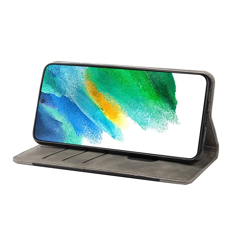 Stående telefonbeskytter med støjsikring, forretningsbælte i sammensat læder til Samsung Galaxy S21 FE 5G - Grå