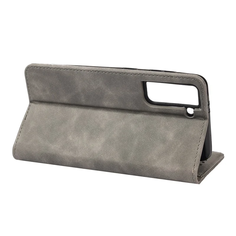 Stående telefonbeskytter med støjsikring, forretningsbælte i sammensat læder til Samsung Galaxy S21 FE 5G - Grå