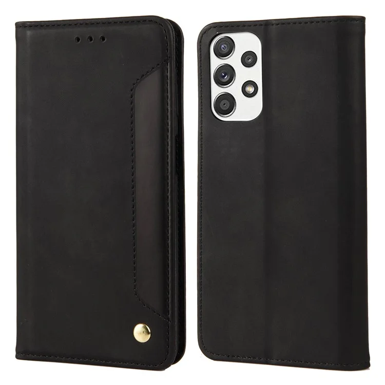 Scratch-resistant Shockproof Business Phone Case Splicing Leather Phone Stand Cover for Samsung Galaxy A52s/A52 5G/A52 4G - Black