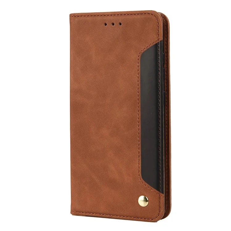 Lightweight Phone Stand Cover Shockproof Business Phone Case Splicing Leather Shell for Samsung Galaxy A03s (166.5 x 75.98 x 9.14mm) - Brown
