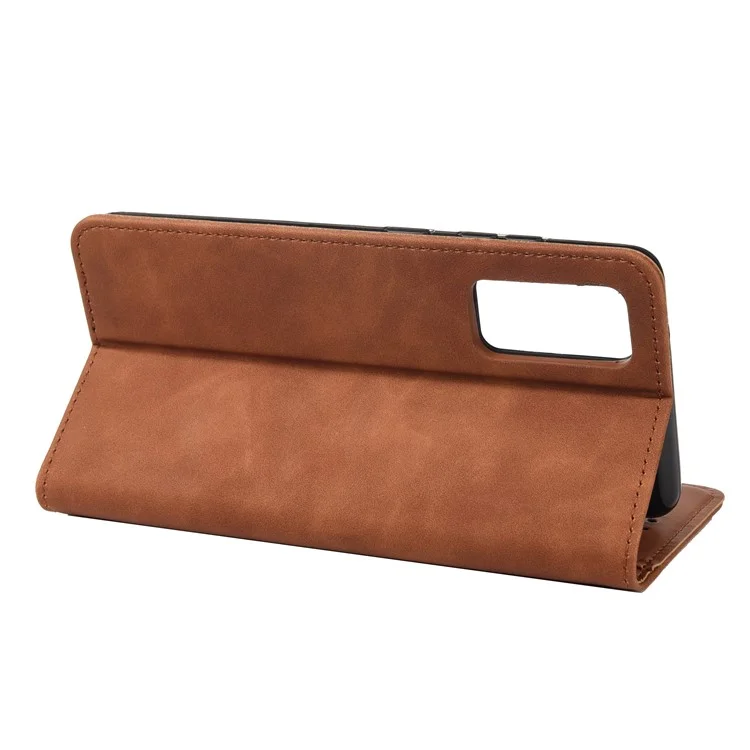 Lightweight Phone Stand Cover Shockproof Business Phone Case Splicing Leather Shell for Samsung Galaxy A03s (166.5 x 75.98 x 9.14mm) - Brown