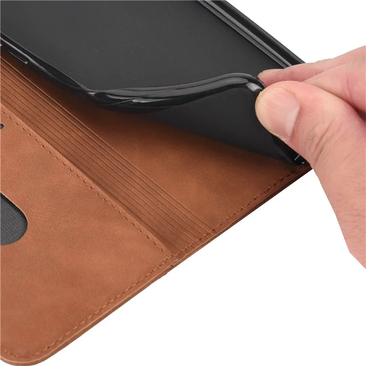 Lightweight Phone Stand Cover Shockproof Business Phone Case Splicing Leather Shell for Samsung Galaxy A03s (166.5 x 75.98 x 9.14mm) - Brown